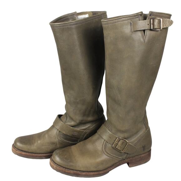 Frye Veronica Slouch Boots Sage Green Womens 8 Knee High Moto Buckle Y2K - Picture 1 of 12